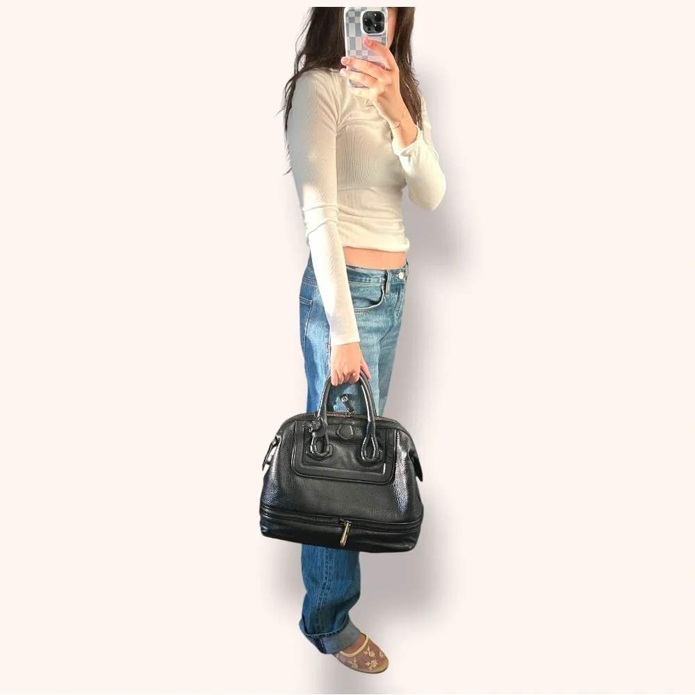 Derek Lam Black Leather Y2K Top Handle Satchel Handbag - Picture 11 of 12